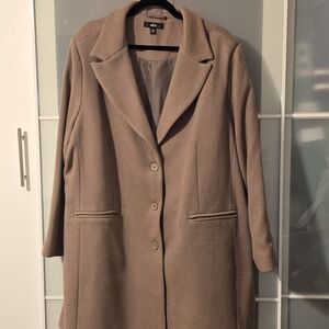 ellos Classic Neutral Taupe Single-Breasted Wool Blend Coat